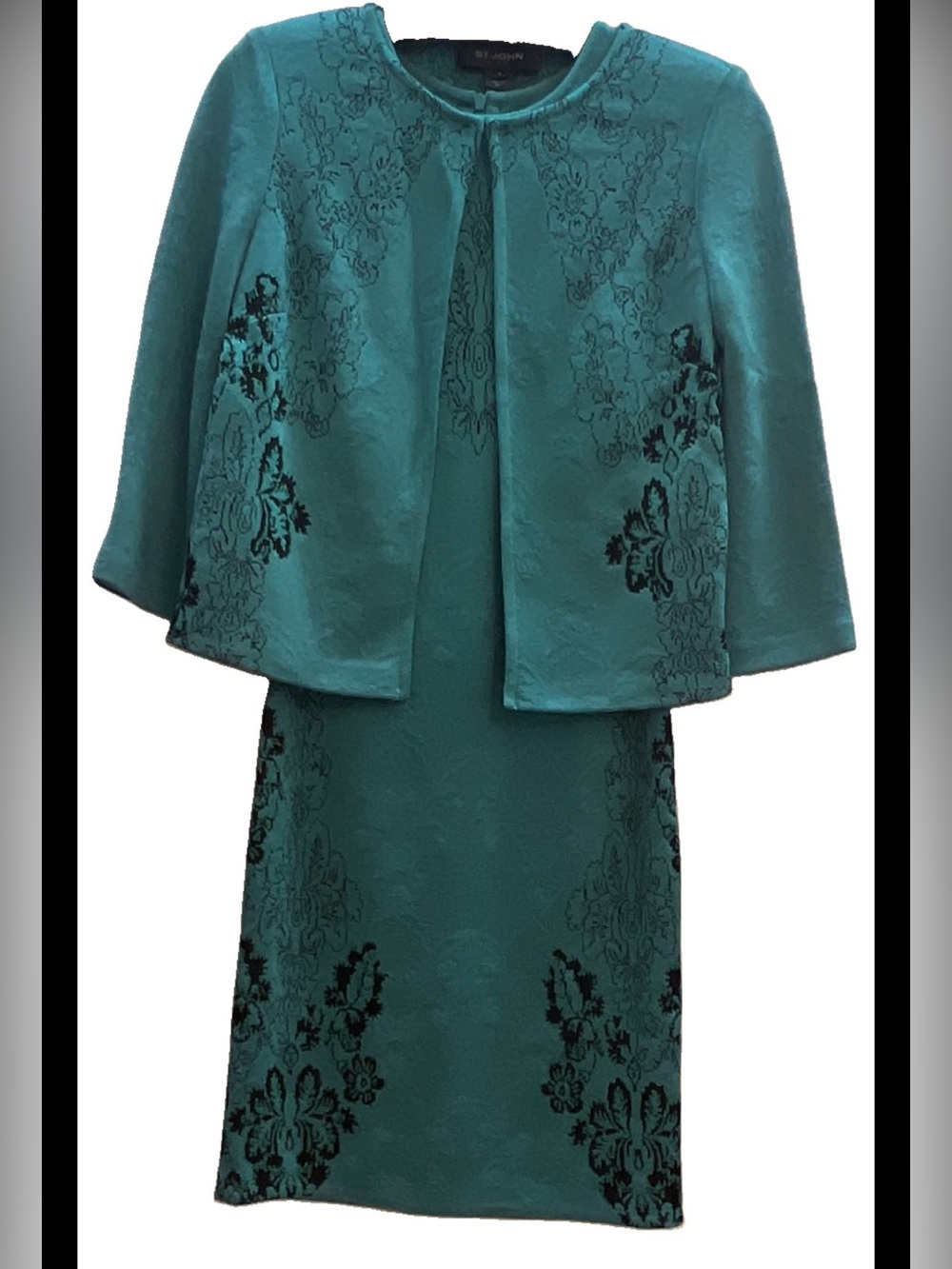 St. John Teal Embroidered Two-Piece dress jacket Suit set size 0